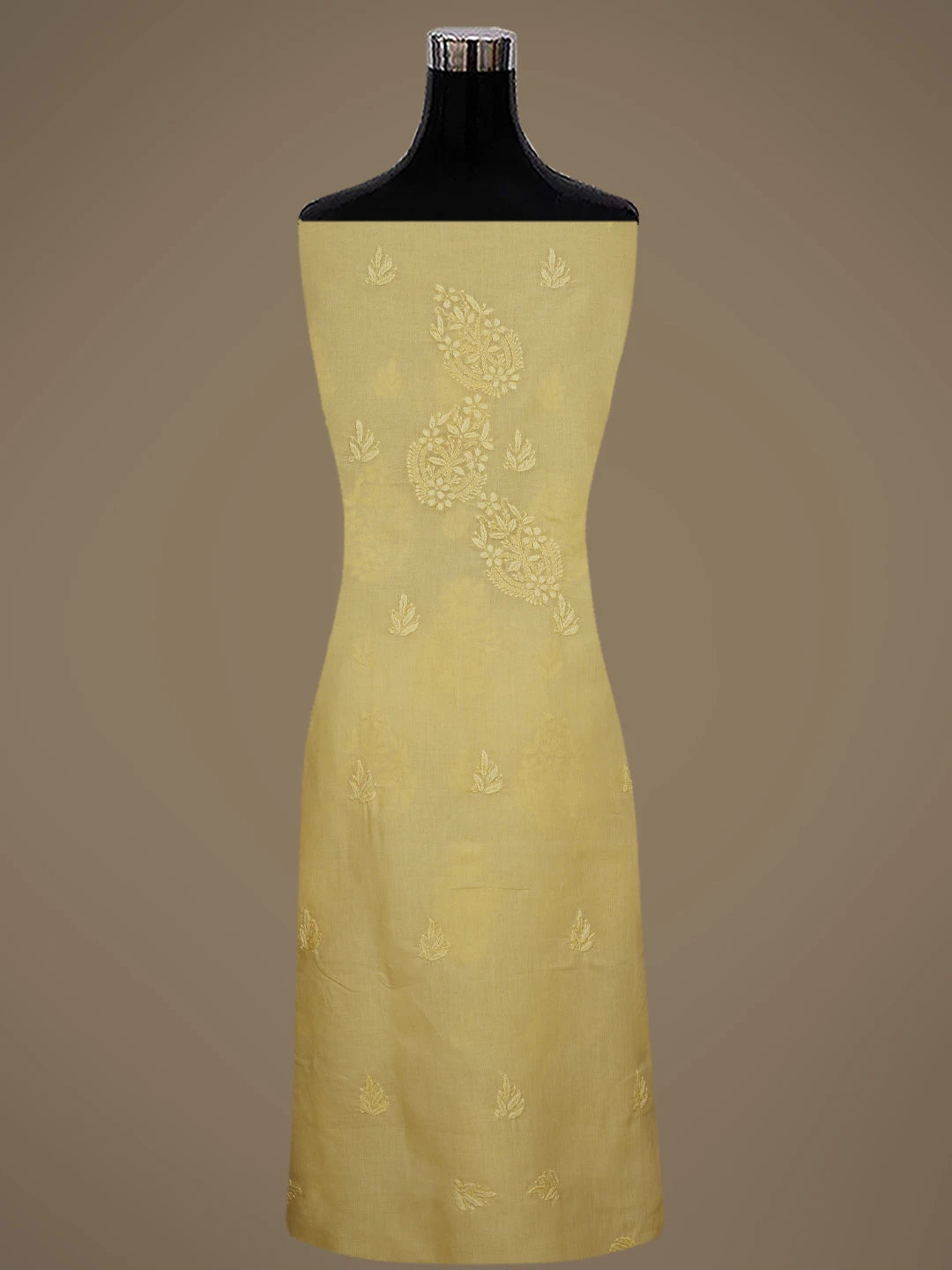Ada Hand Embroidered Yellow Cotton Lucknowi Chikankari Unstitched Suit Piece 01A488959
