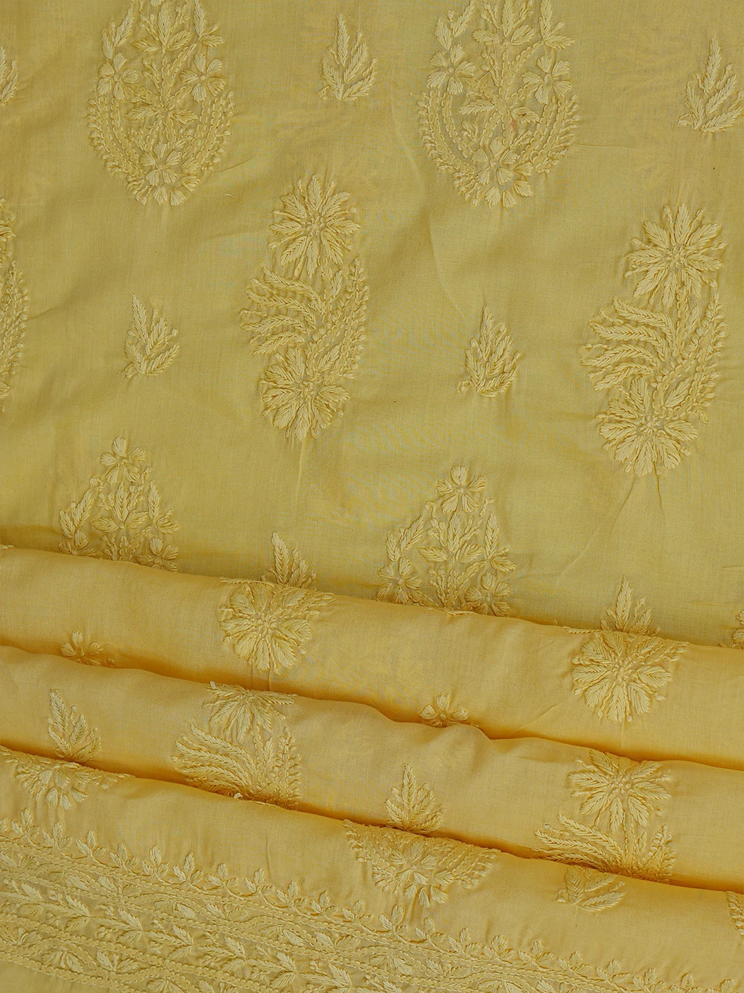Ada Hand Embroidered Yellow Cotton Lucknowi Chikankari Unstitched Suit Piece 01A488959