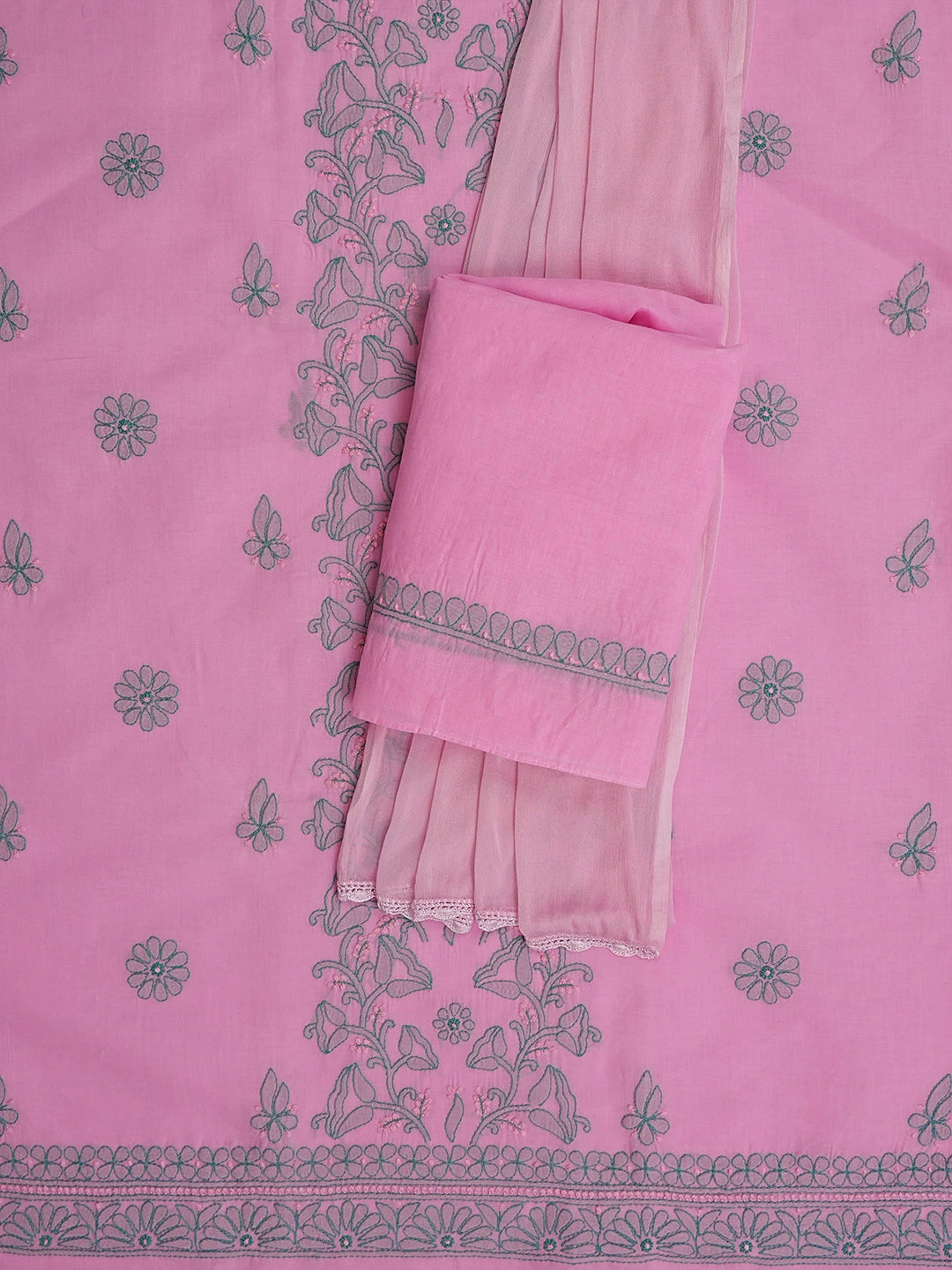 Ada Hand Embroidered Pink Cotton Lucknowi Chikankari Unstitched Suit Piece 01A630623