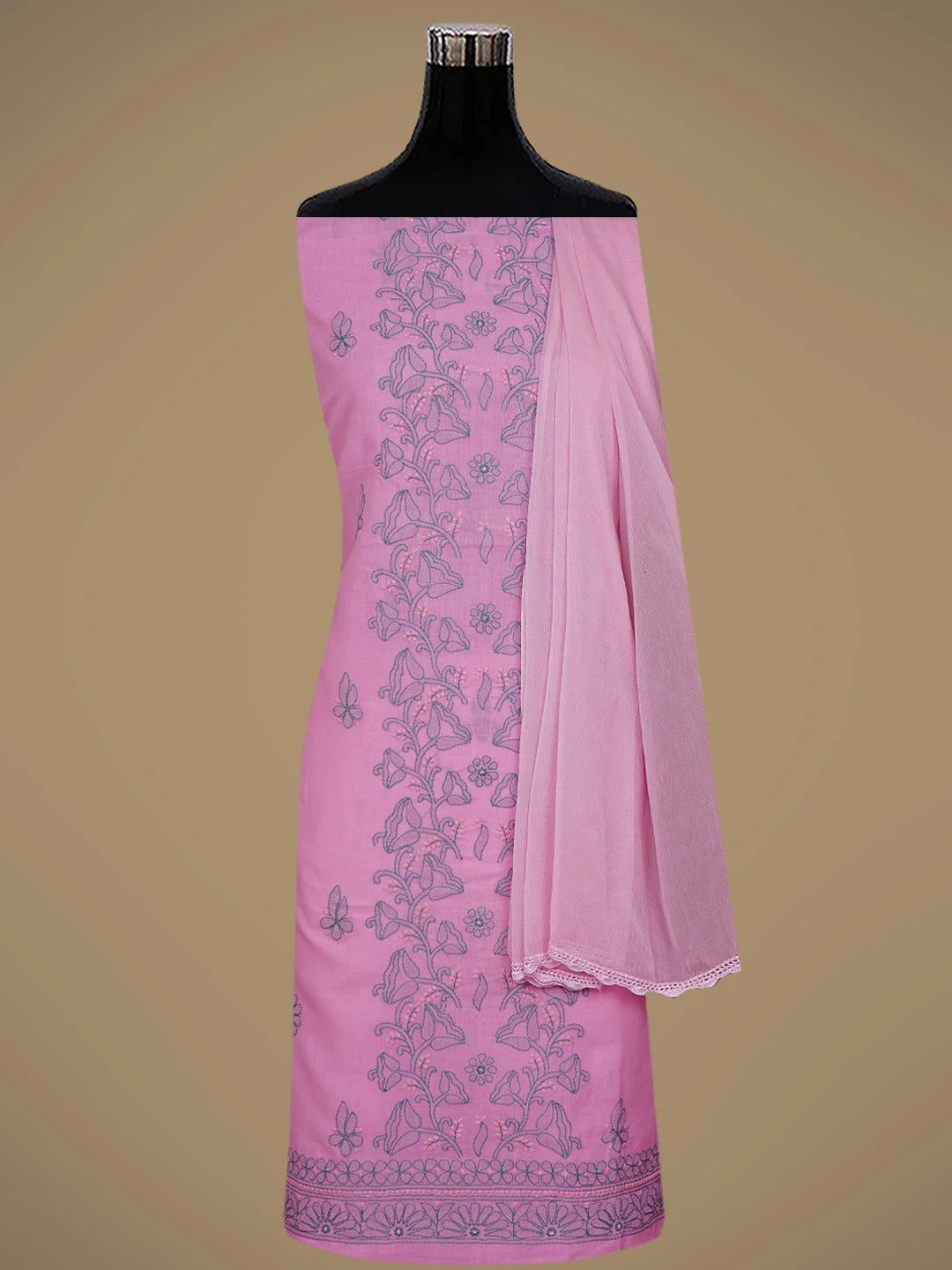 Ada Hand Embroidered Pink Cotton Lucknowi Chikankari Unstitched Suit Piece 01A630623
