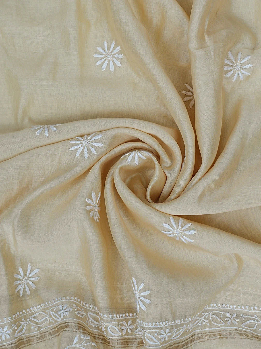 Ada Hand Embroidered Beige Chanderi Lucknowi Chikankari Semi-Stitched Kurta Dupatta Set With Zari Work 01A403862
