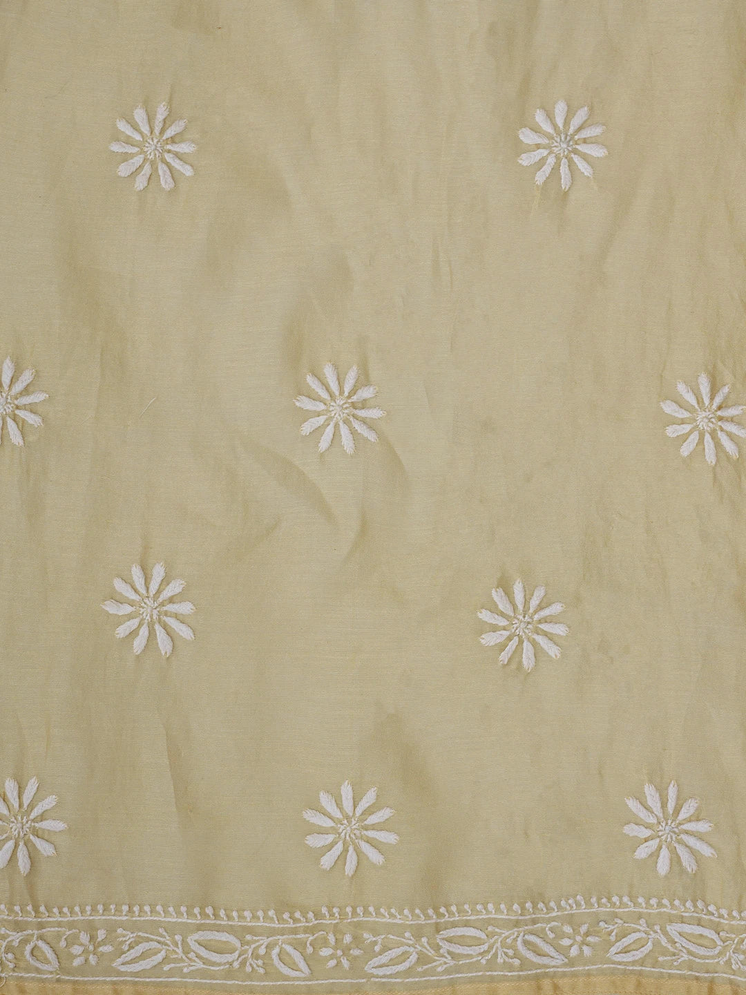 Ada Hand Embroidered Beige Chanderi Lucknowi Chikankari Semi-Stitched Kurta Dupatta Set With Zari Work 01A403862
