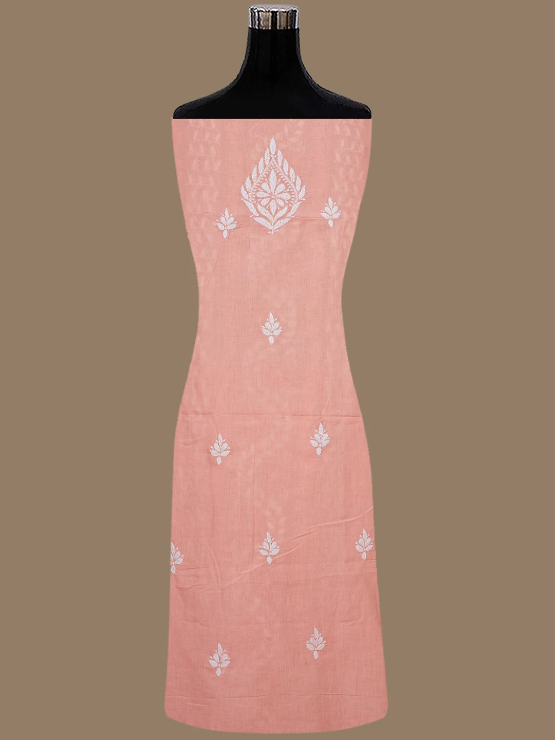 Ada Hand Embroidered Peach Cotton Lucknowi Chikankari Unstitched Suit Piece 01A763928