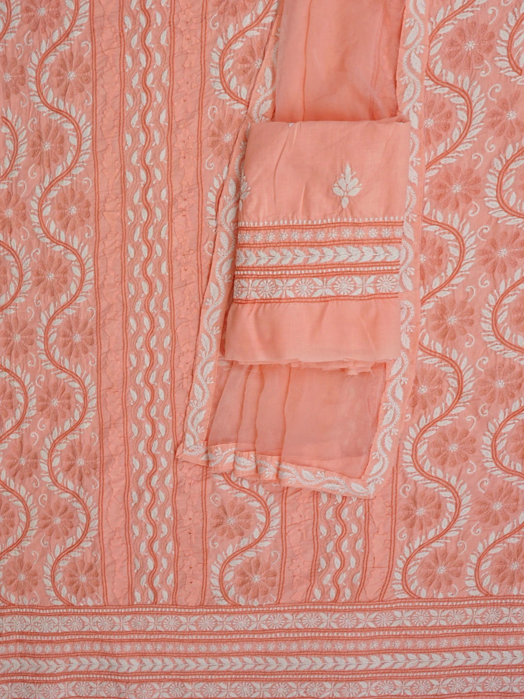 Ada Hand Embroidered Peach Cotton Lucknowi Chikankari Unstitched Suit Piece 01A763928