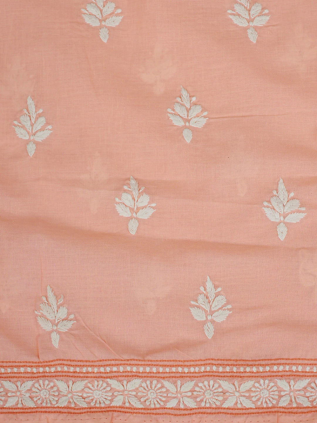 Ada Hand Embroidered Peach Cotton Lucknowi Chikankari Unstitched Suit Piece 01A763928