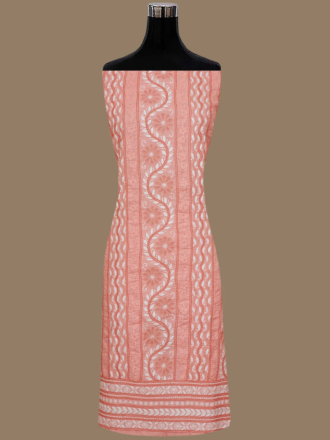 Ada Hand Embroidered Peach Cotton Lucknowi Chikankari Unstitched Suit Piece 01A763928