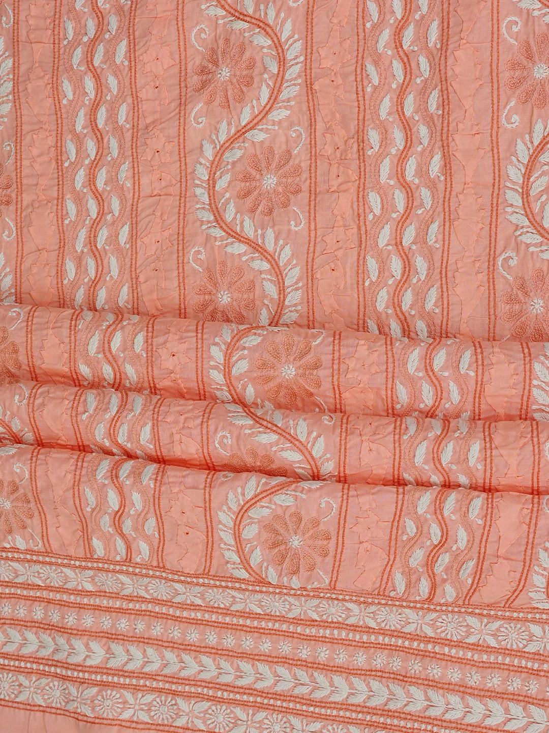 Ada Hand Embroidered Peach Cotton Lucknowi Chikankari Unstitched Suit Piece 01A763928