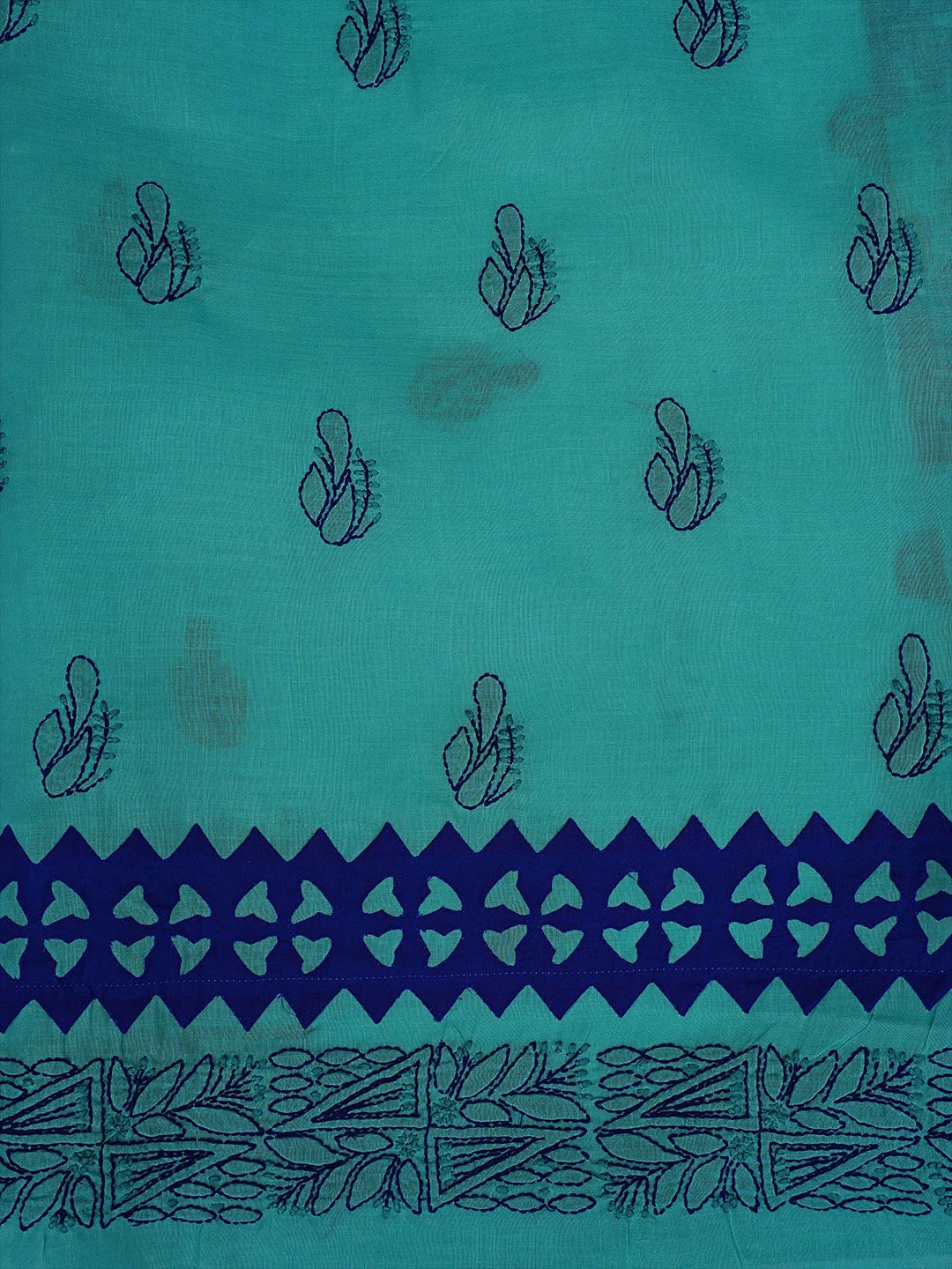 Ada Hand Embroidered Green and Royal Blue Cotton Lucknowi Chikankari Unstitched Suit Piece 01A845163