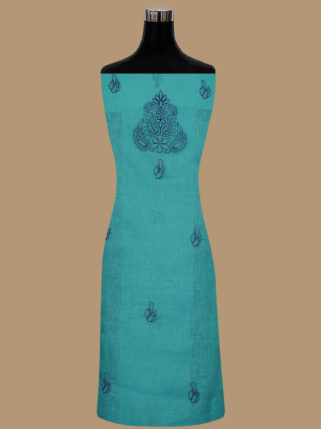 Ada Hand Embroidered Green and Royal Blue Cotton Lucknowi Chikankari Unstitched Suit Piece 01A845163