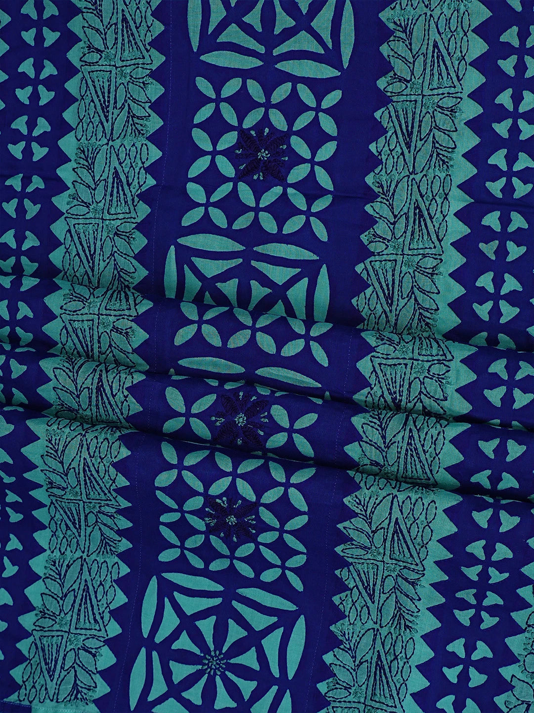 Ada Hand Embroidered Green and Royal Blue Cotton Lucknowi Chikankari Unstitched Suit Piece 01A845163