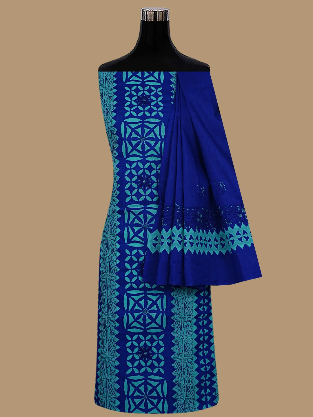 Ada Hand Embroidered Green and Royal Blue Cotton Lucknowi Chikankari Unstitched Suit Piece 01A845163