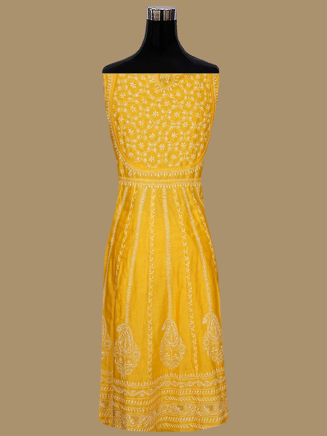 Ada Hand Embroidered Yellow Chanderi Lucknowi Chikankari Semi-Stitched Kurta Dupatta Set With Zari Work 01A403865