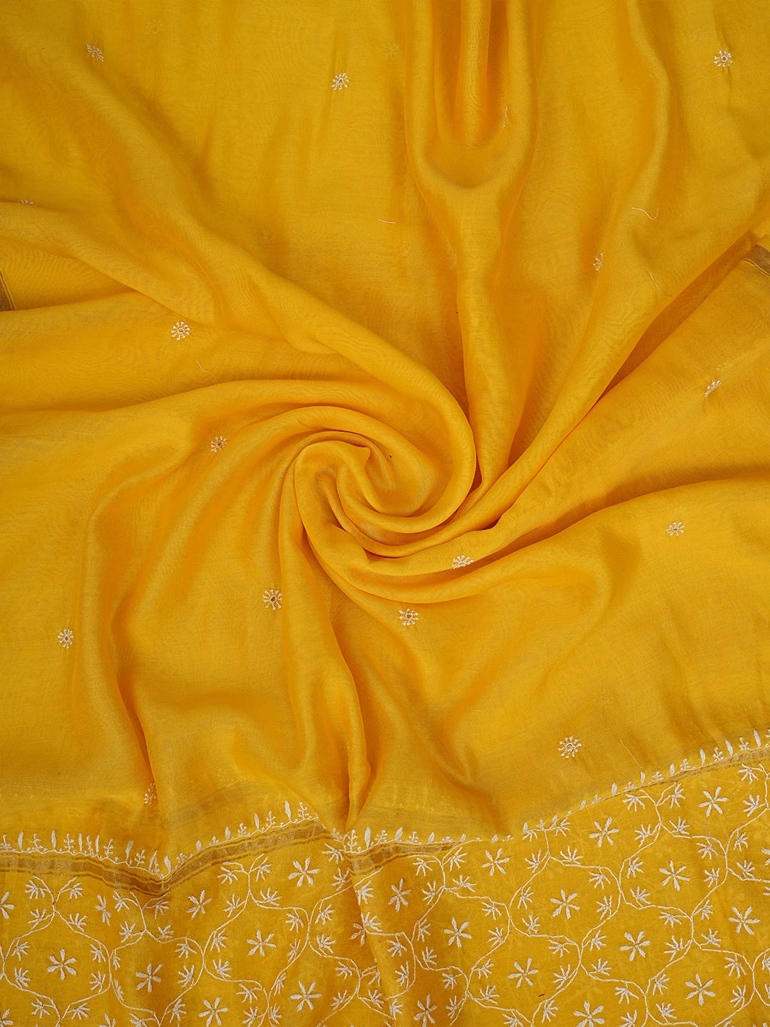 Ada Hand Embroidered Yellow Chanderi Lucknowi Chikankari Semi-Stitched Kurta Dupatta Set With Zari Work 01A403865