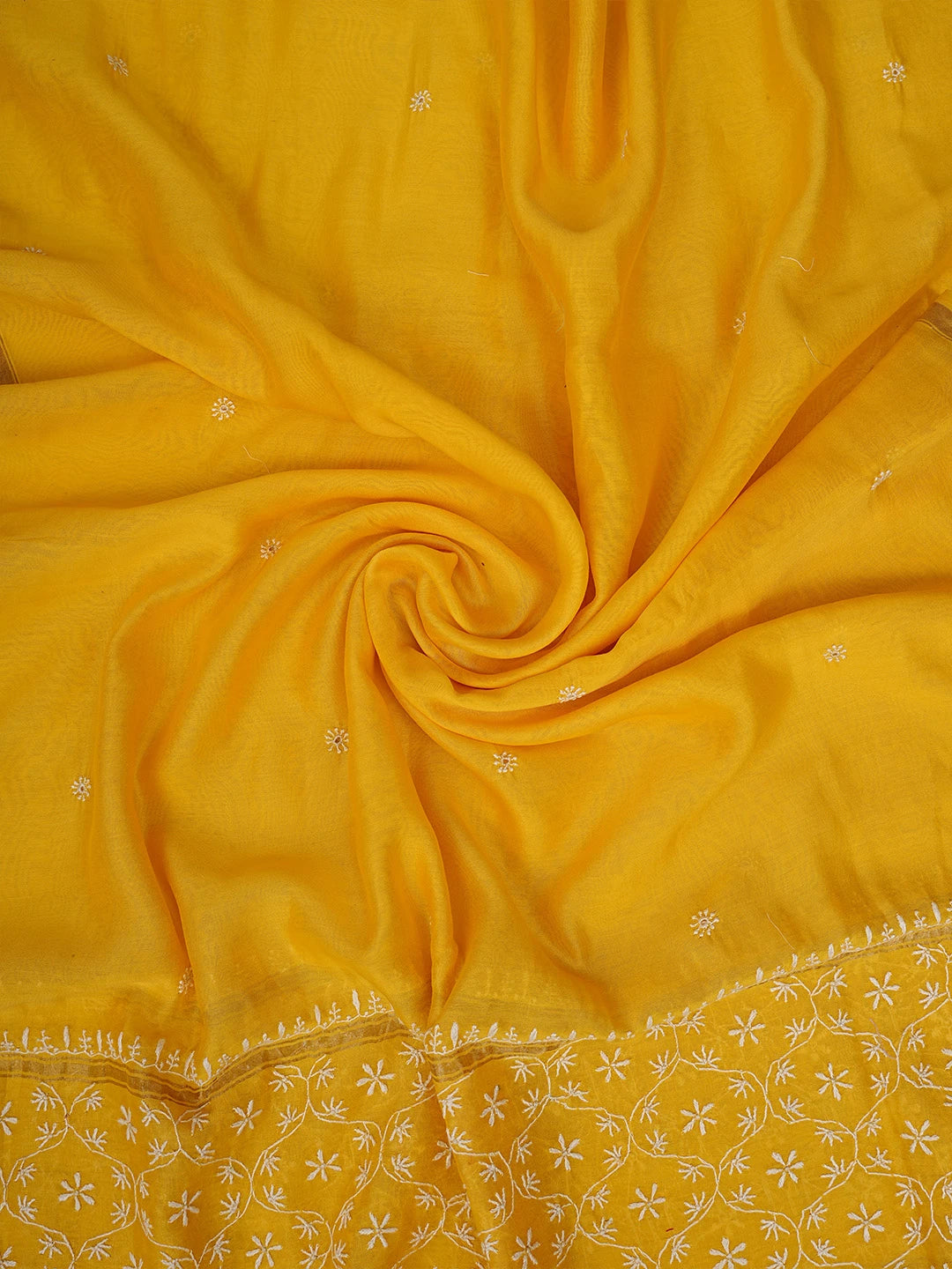 Ada Hand Embroidered Yellow Chanderi Lucknowi Chikankari Semi-Stitched Kurta Dupatta Set With Zari Work 01A403865