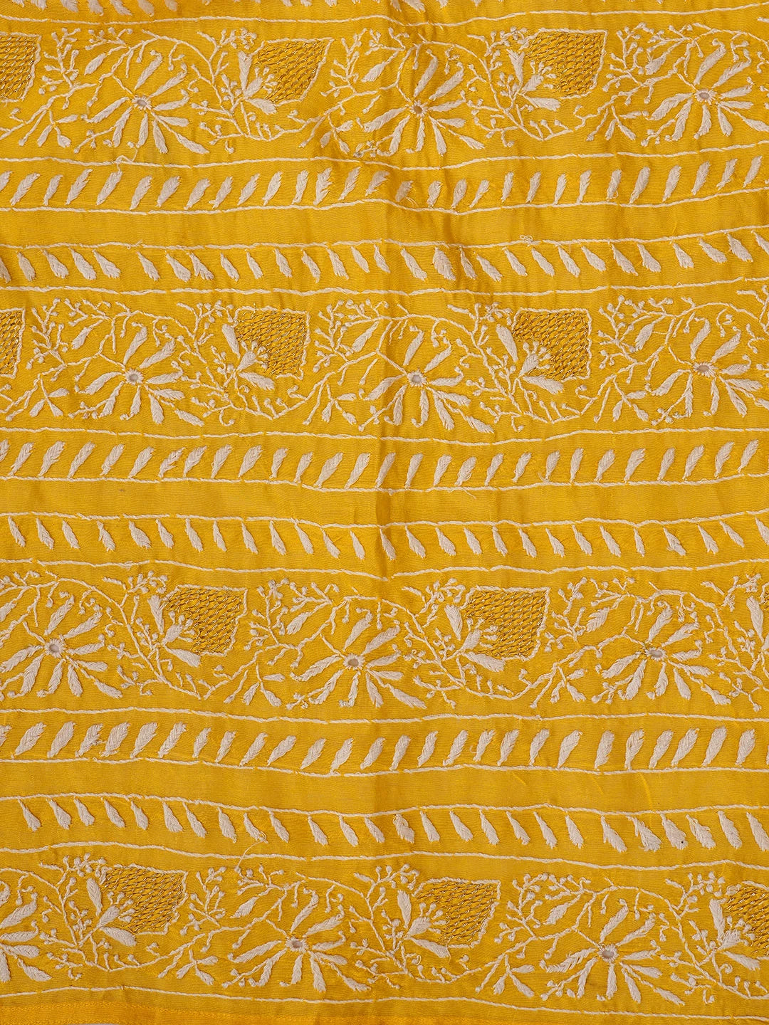 Ada Hand Embroidered Yellow Chanderi Lucknowi Chikankari Semi-Stitched Kurta Dupatta Set With Zari Work 01A403865