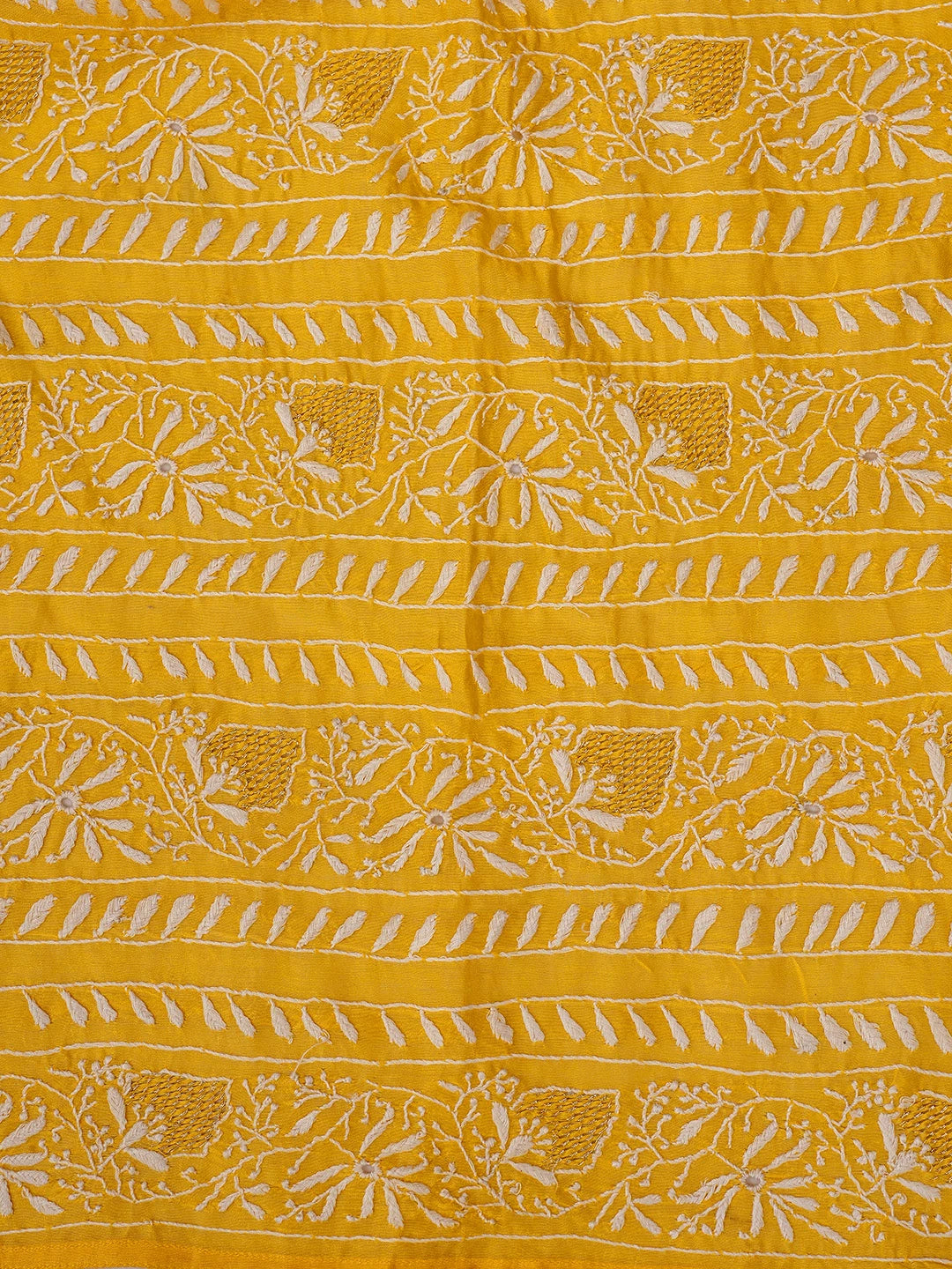 Ada Hand Embroidered Yellow Chanderi Lucknowi Chikankari Semi-Stitched Kurta Dupatta Set With Zari Work 01A403865