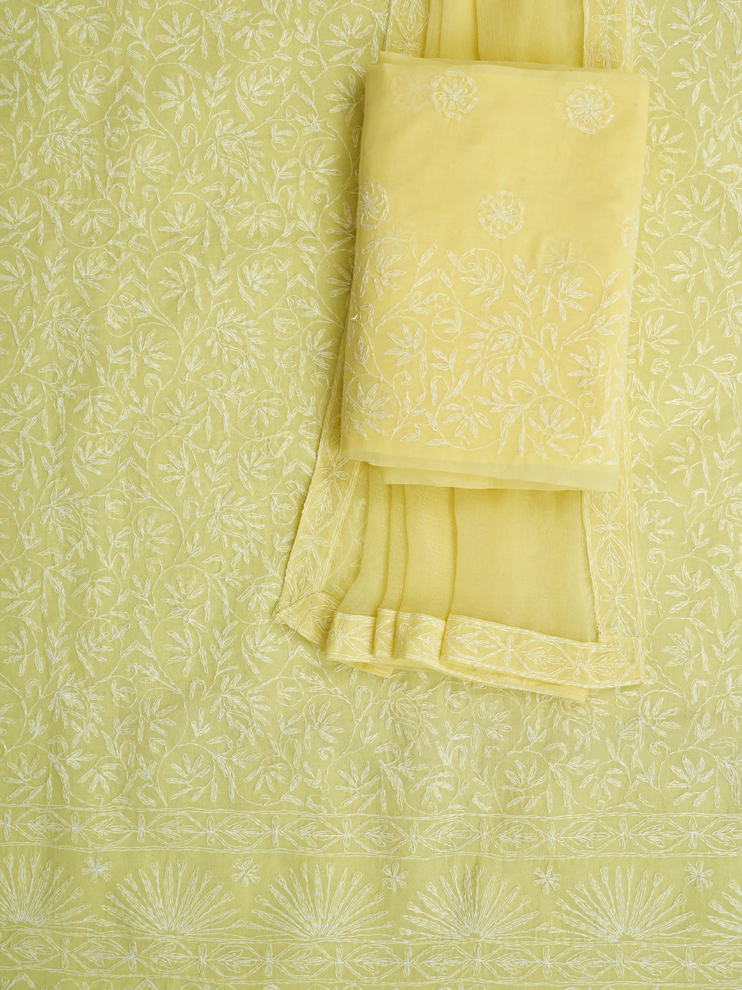 Ada Hand Embroidered Lemon Cotton Lucknowi Chikankari Unstitched Suit Piece 01A346908
