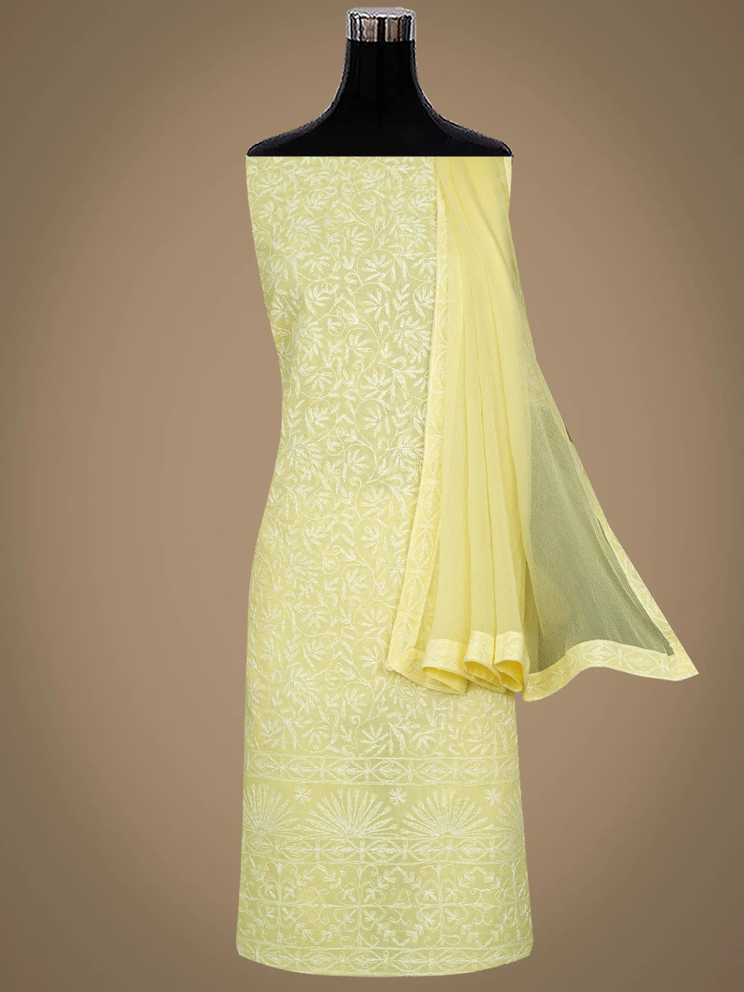 Ada Hand Embroidered Lemon Cotton Lucknowi Chikankari Unstitched Suit Piece 01A346908