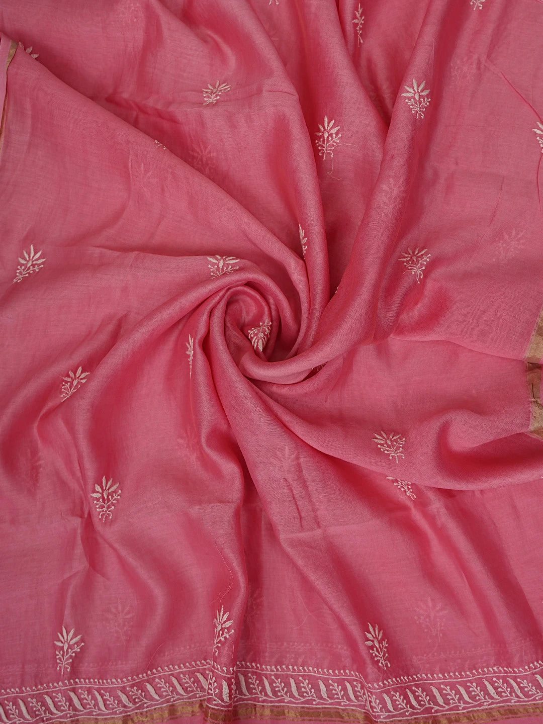 Ada Hand Embroidered Pink Chanderi Lucknowi Chikankari Semi-Stitched Anarkali Kurta Dupatta Set With Zari Work 01A231899