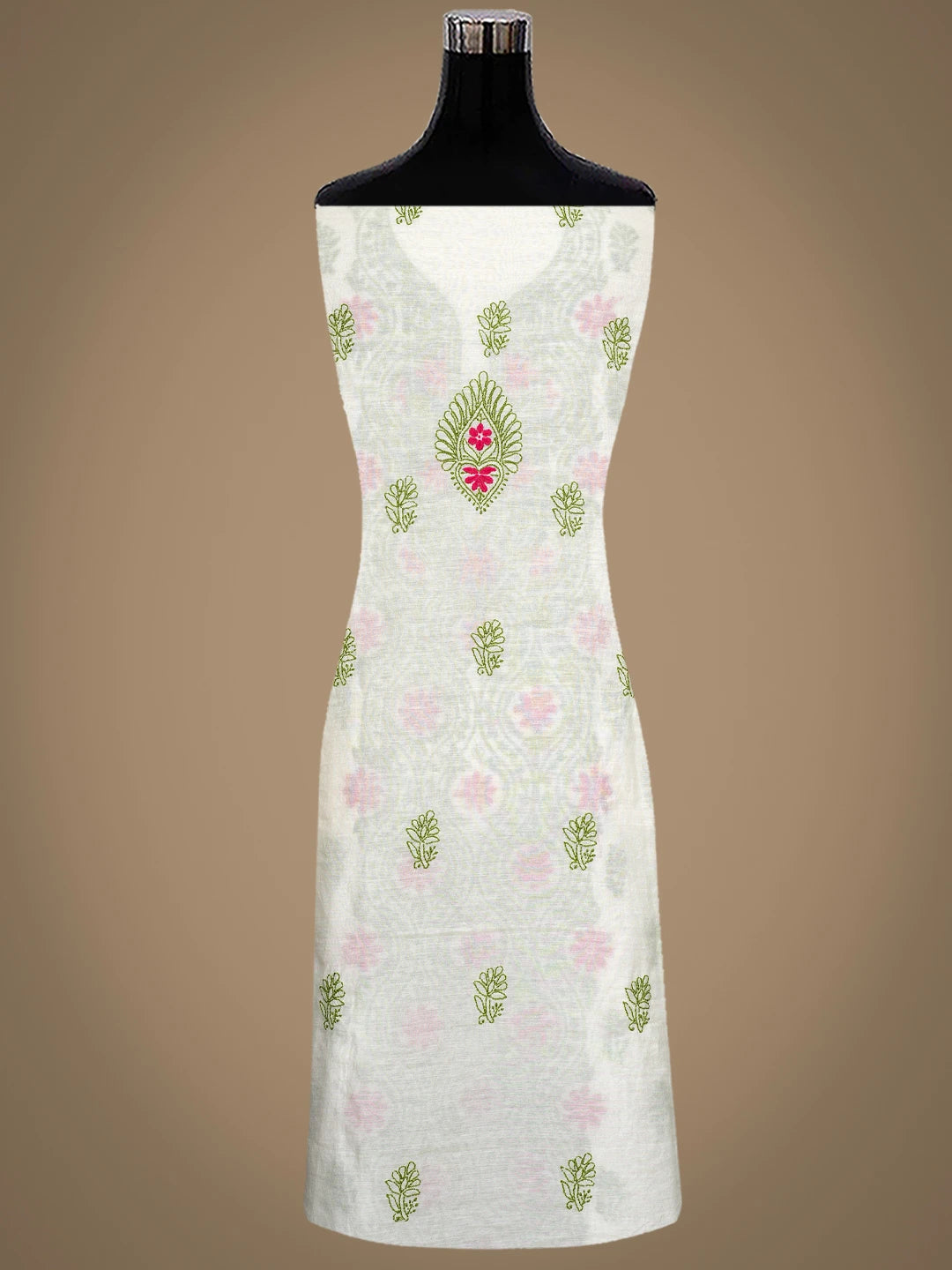 Ada Hand Embroidered Cream Chanderi Lucknowi Chikankari Unstitched Kurta Dupatta Set 01A862904