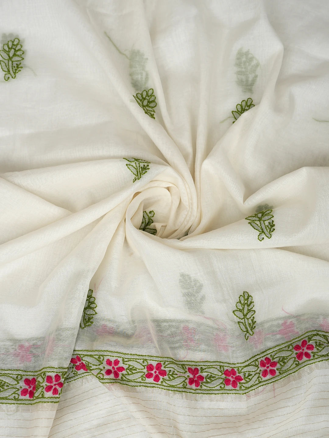 Ada Hand Embroidered Cream Chanderi Lucknowi Chikankari Unstitched Kurta Dupatta Set 01A862904