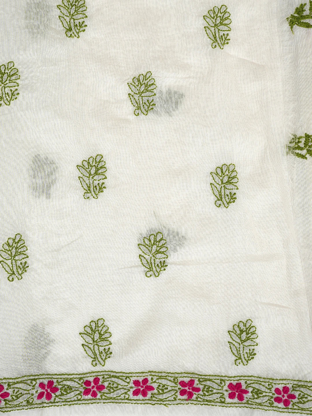 Ada Hand Embroidered Cream Chanderi Lucknowi Chikankari Unstitched Kurta Dupatta Set 01A862904