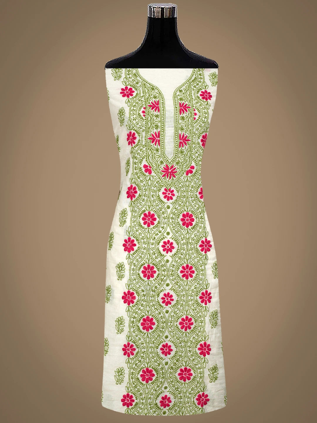 Ada Hand Embroidered Cream Chanderi Lucknowi Chikankari Unstitched Kurta Dupatta Set 01A862904