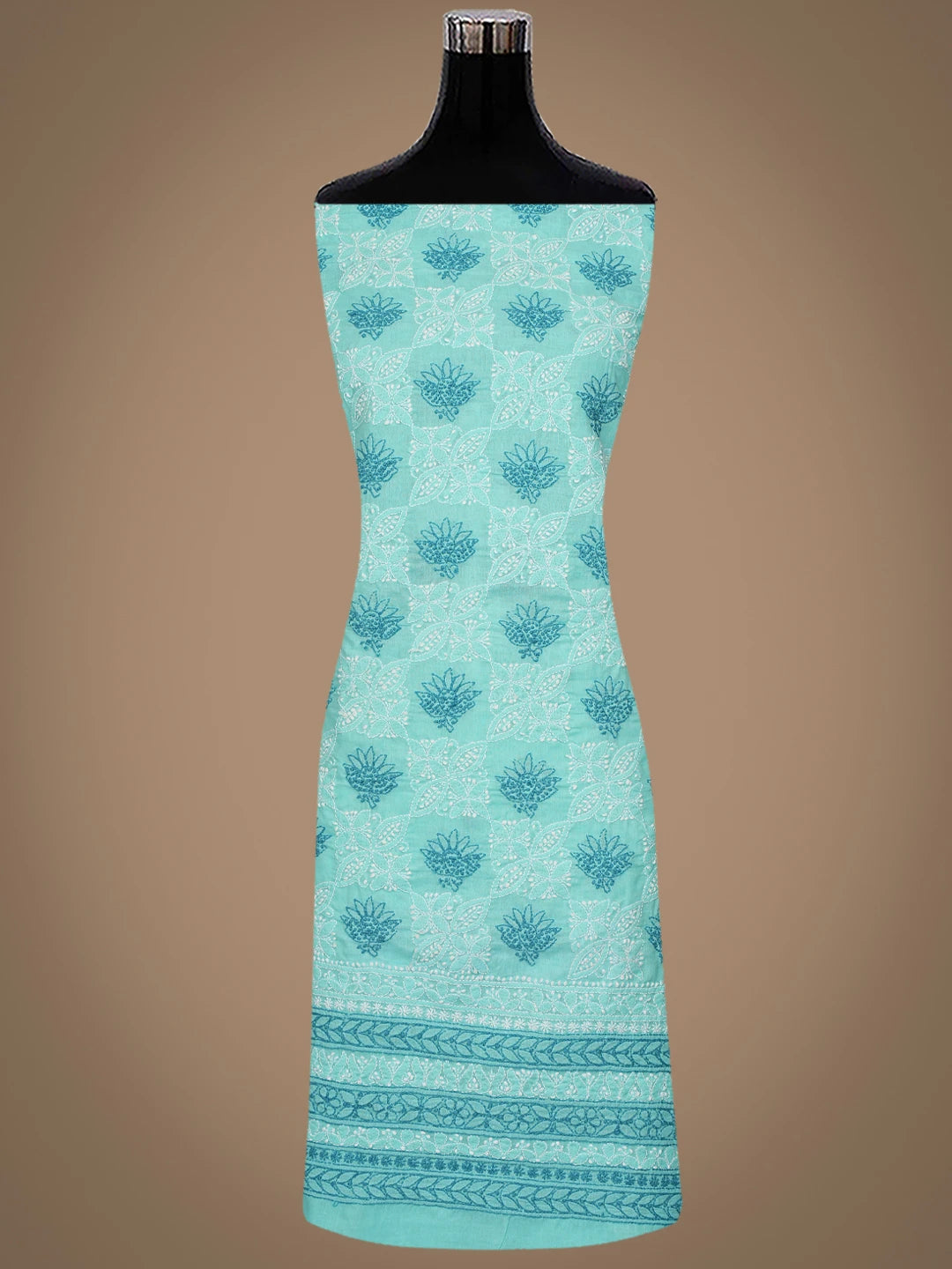 Ada Hand Embroidered Ice Blue Cotton Lucknowi Chikankari Unstitched Suit Piece 01A482541