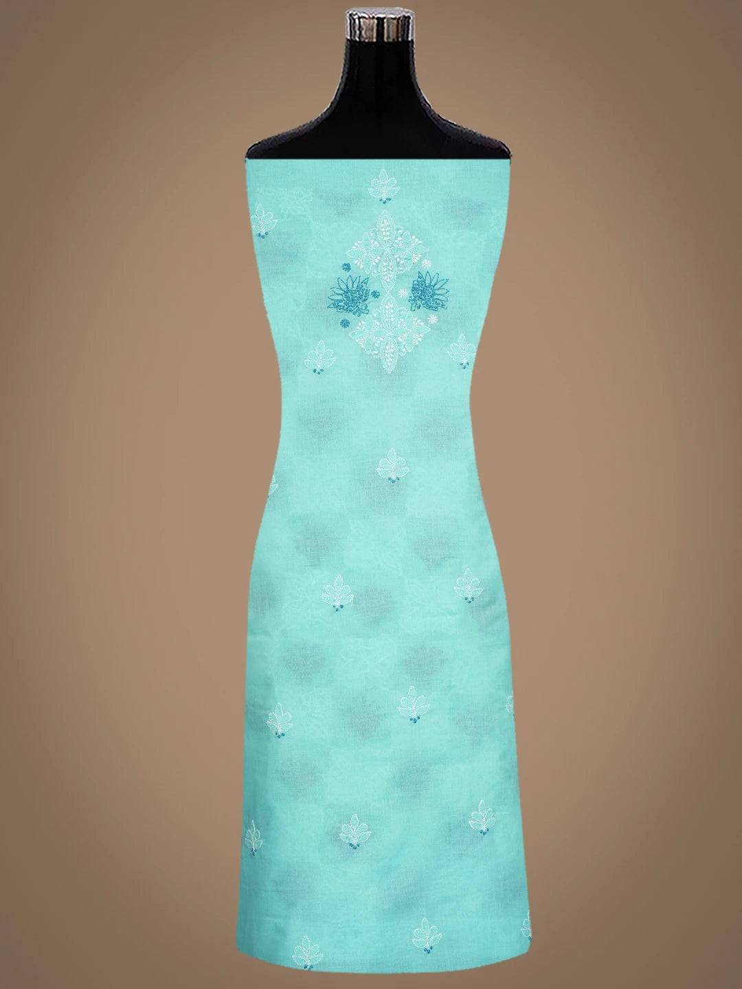 Ada Hand Embroidered Ice Blue Cotton Lucknowi Chikankari Unstitched Suit Piece 01A482541