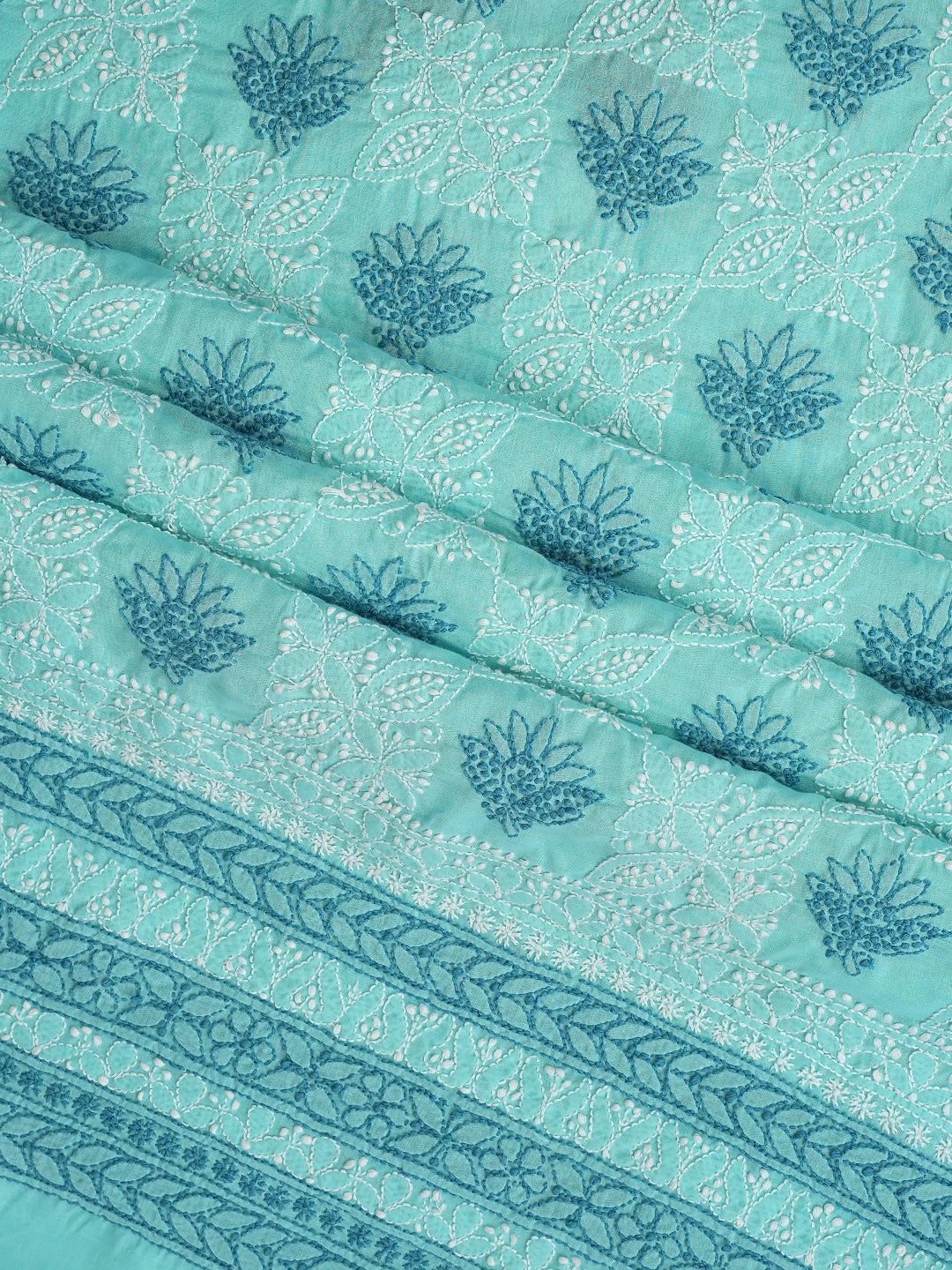 Ada Hand Embroidered Ice Blue Cotton Lucknowi Chikankari Unstitched Suit Piece 01A482541