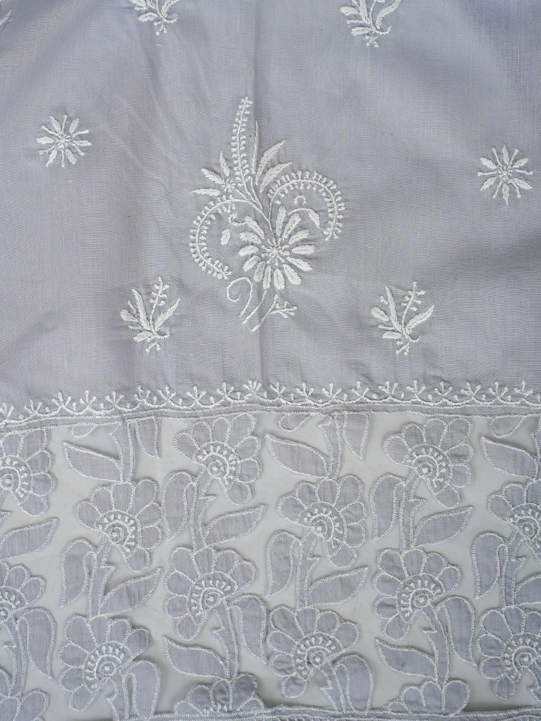 Ada Hand Embroidered Light Grey Cotton Lucknowi Chikankari Semi-Stitched Kurta Dupatta Set 01A862886