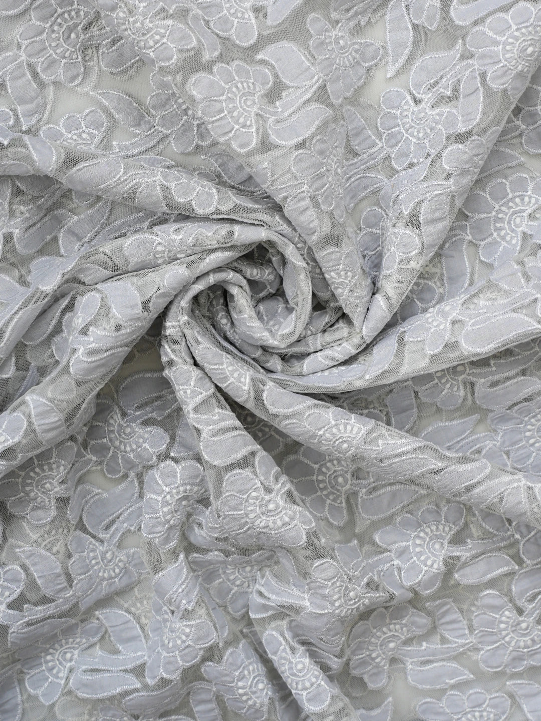 Ada Hand Embroidered Light Grey Cotton Lucknowi Chikankari Semi-Stitched Kurta Dupatta Set 01A862886