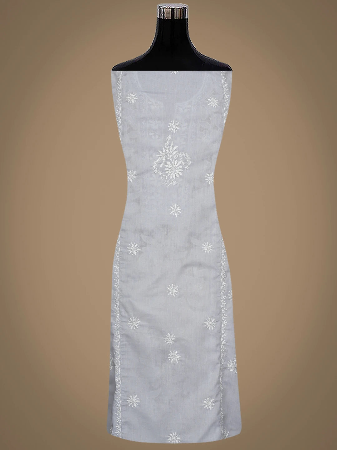Ada Hand Embroidered Light Grey Cotton Lucknowi Chikankari Semi-Stitched Kurta Dupatta Set 01A862886