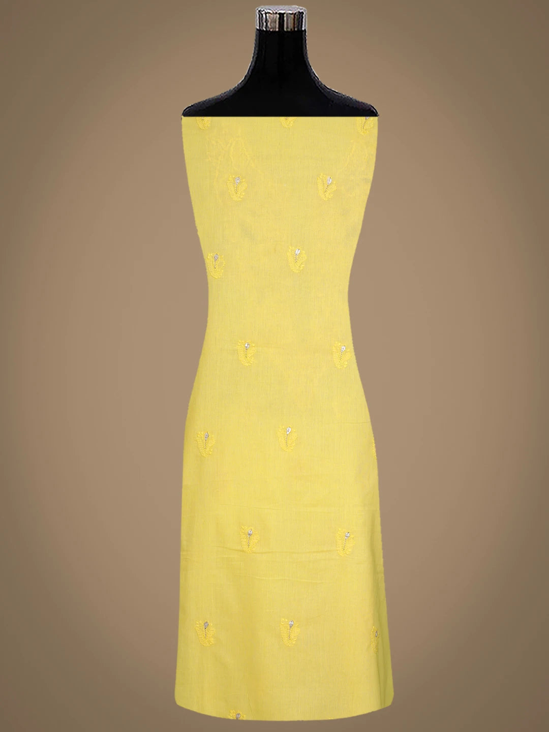 Ada Hand Embroidered Yellow Cotton Lucknowi Chikankari Unstitched Kurta Dupatta Set With Zari Work A297870