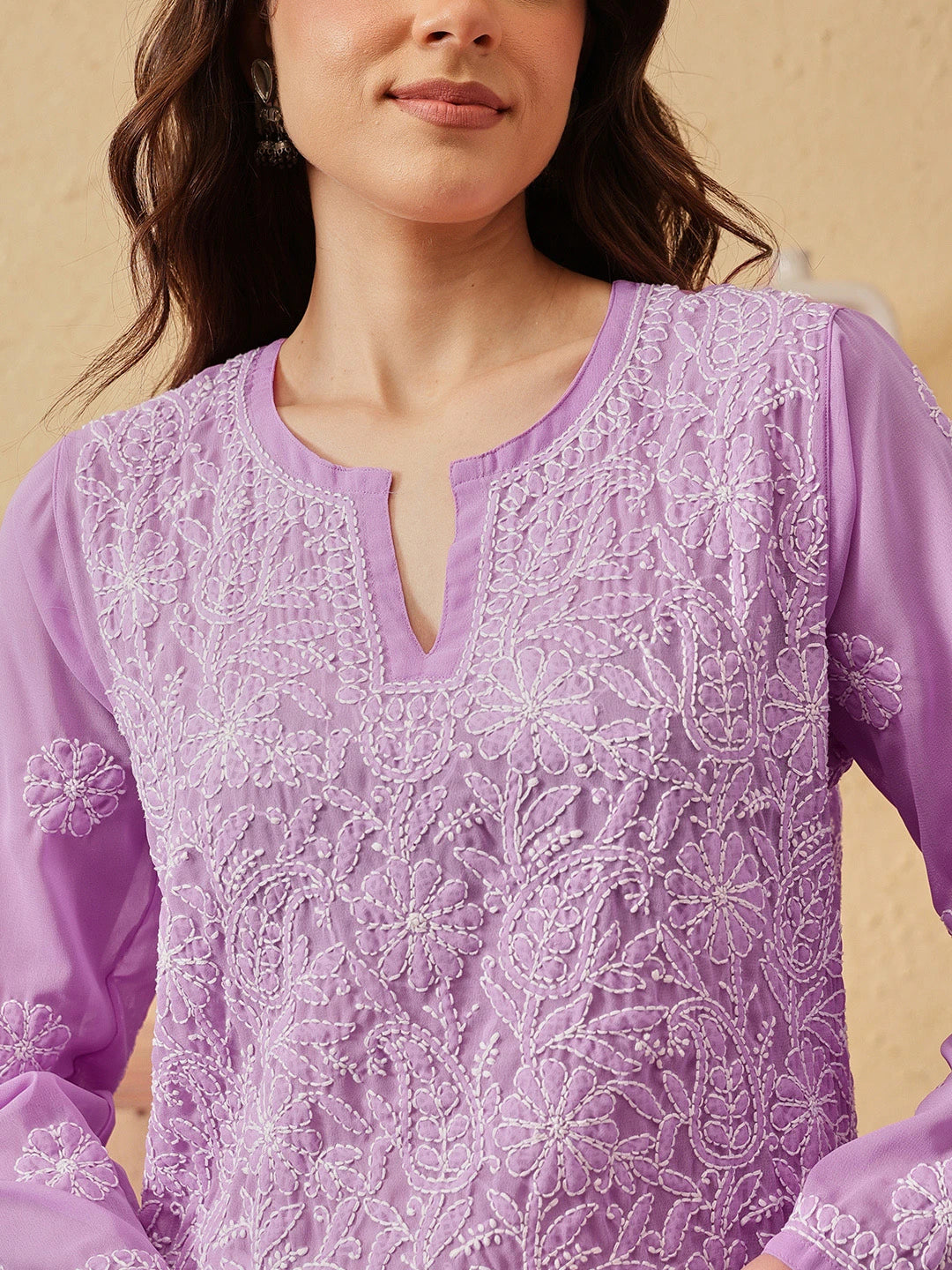 Ada Hand Embroidered Lavender Georgette Lucknowi Chikankari Straight Kurti A911261