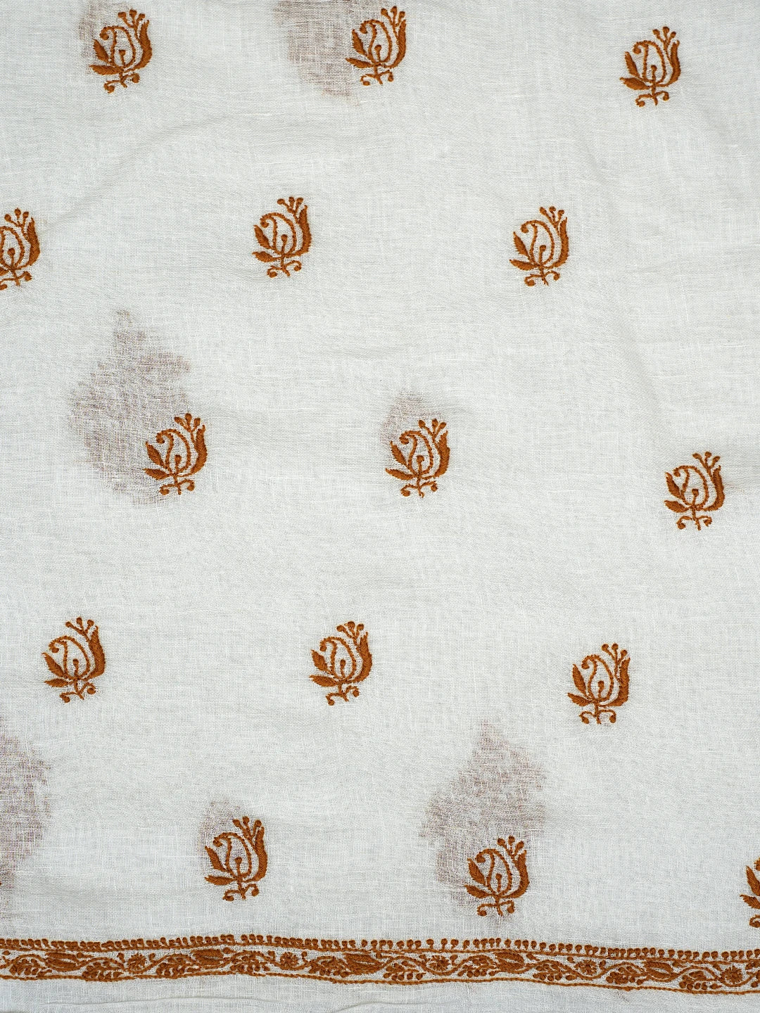 Ada Hand Embroidered White Cosmic Latte Khadi Lucknowi Chikankari Unstitched Kurta Dupatta Set 01A841573