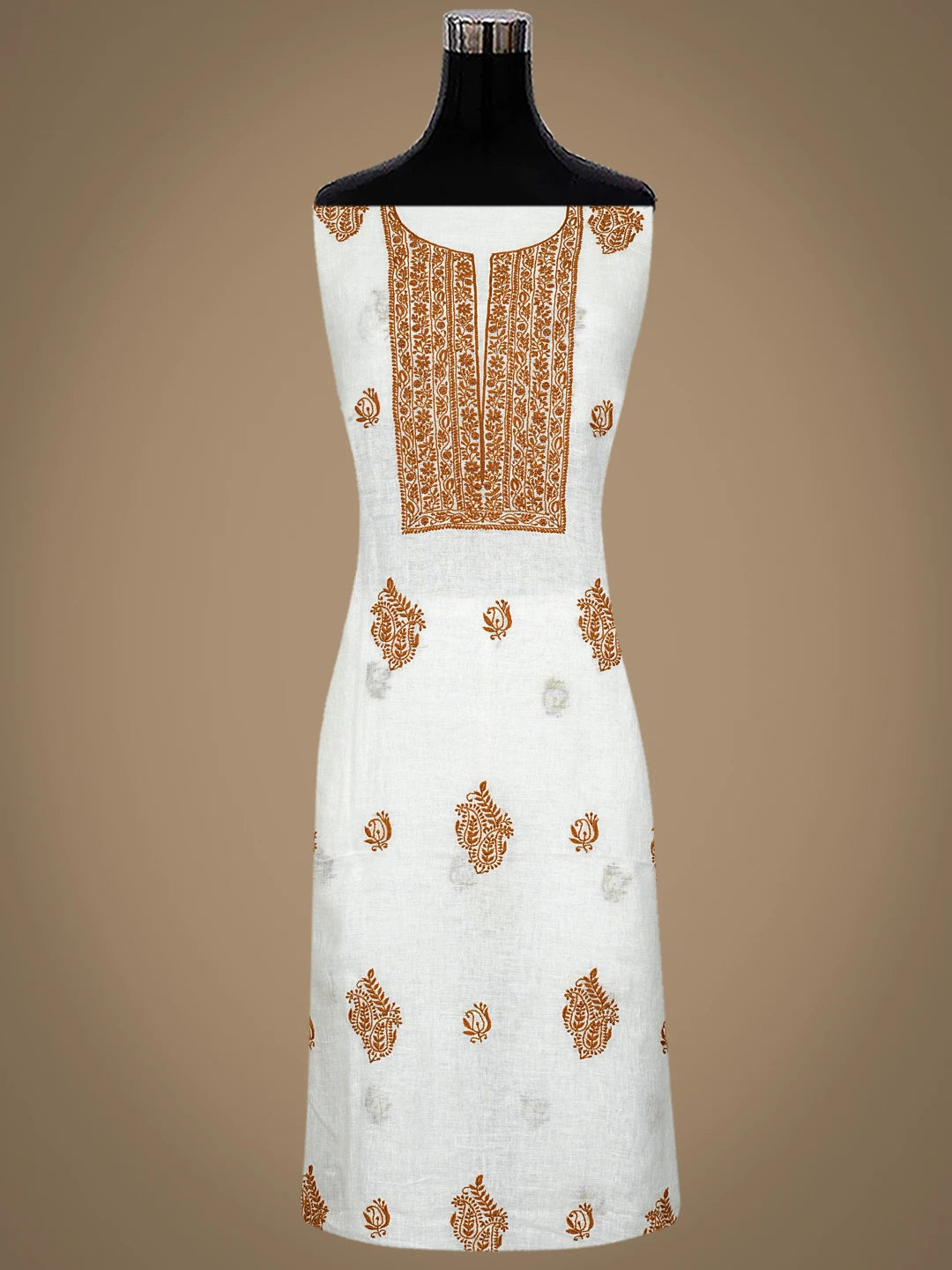 Ada Hand Embroidered White Cosmic Latte Khadi Lucknowi Chikankari Unstitched Kurta Dupatta Set 01A841573