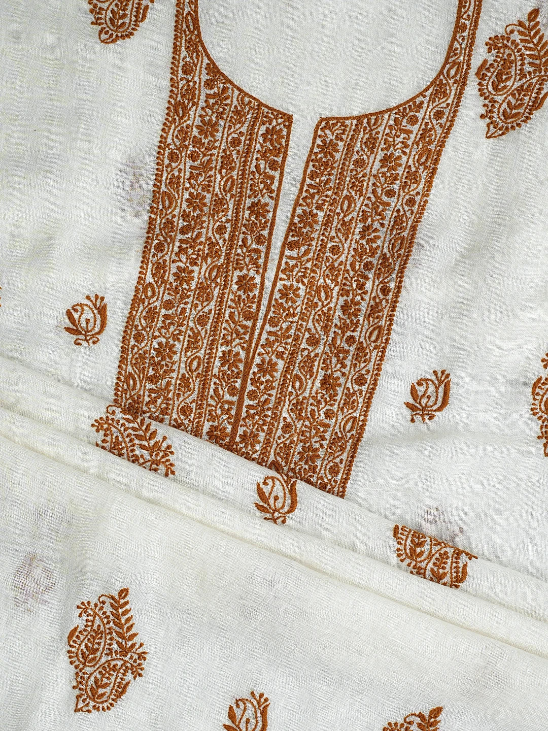 Ada Hand Embroidered White Cosmic Latte Khadi Lucknowi Chikankari Unstitched Kurta Dupatta Set 01A841573