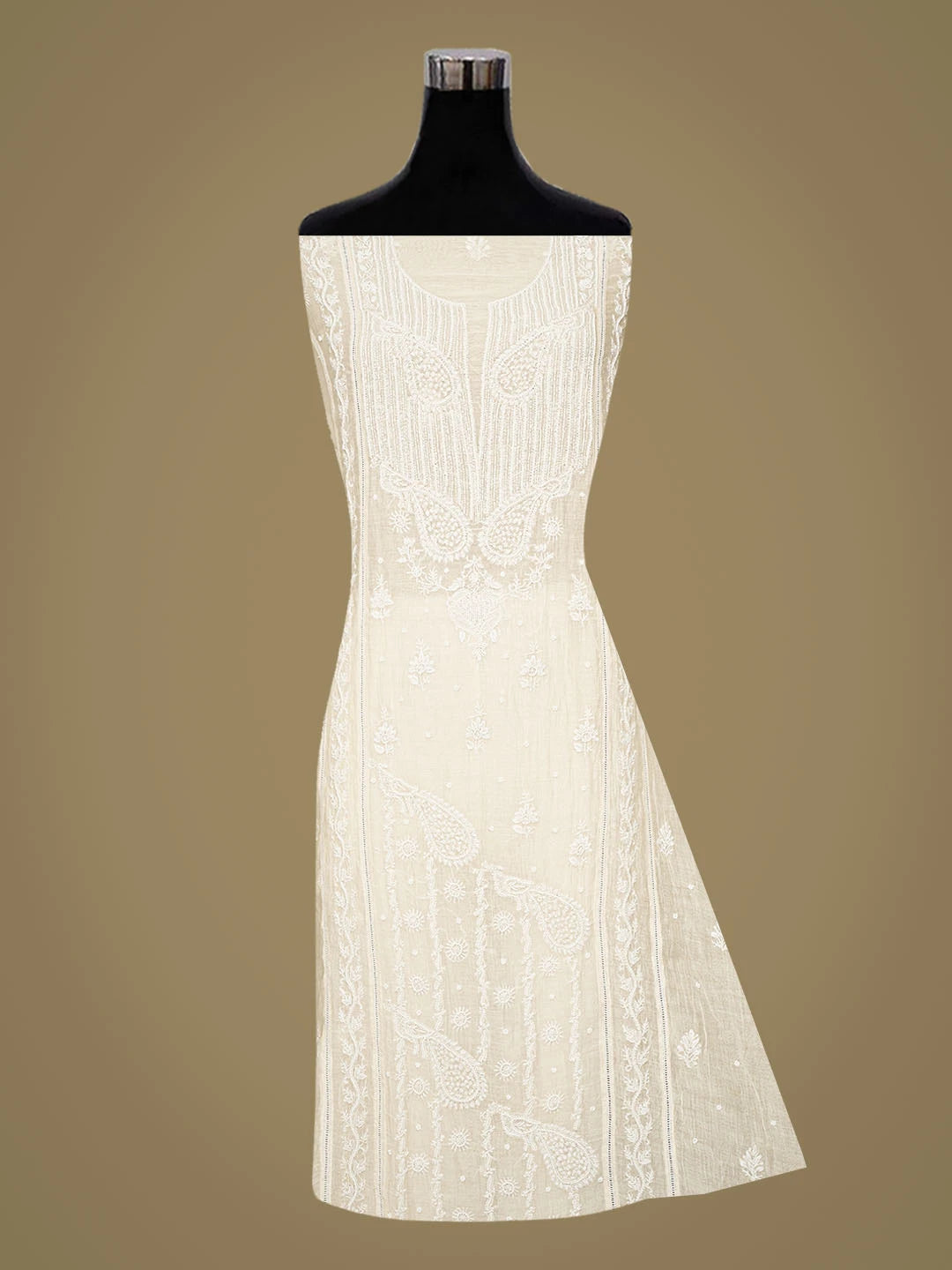 Ada Hand Embroidered White Chanderi Lucknowi Chikankari Semi-Stitched Kurta Dupatta Set With Pearl Work 01A819341