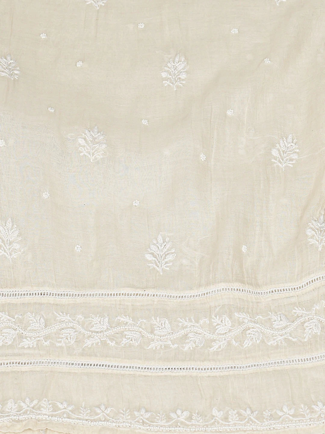 Ada Hand Embroidered White Chanderi Lucknowi Chikankari Semi-Stitched Kurta Dupatta Set With Pearl Work 01A819341