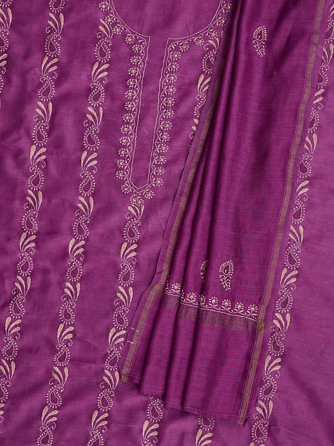 Ada Hand Embroidered Mulberry Pink Chanderi Lucknowi Chikankari Unstitched Kurta Dupatta Set 01A858216