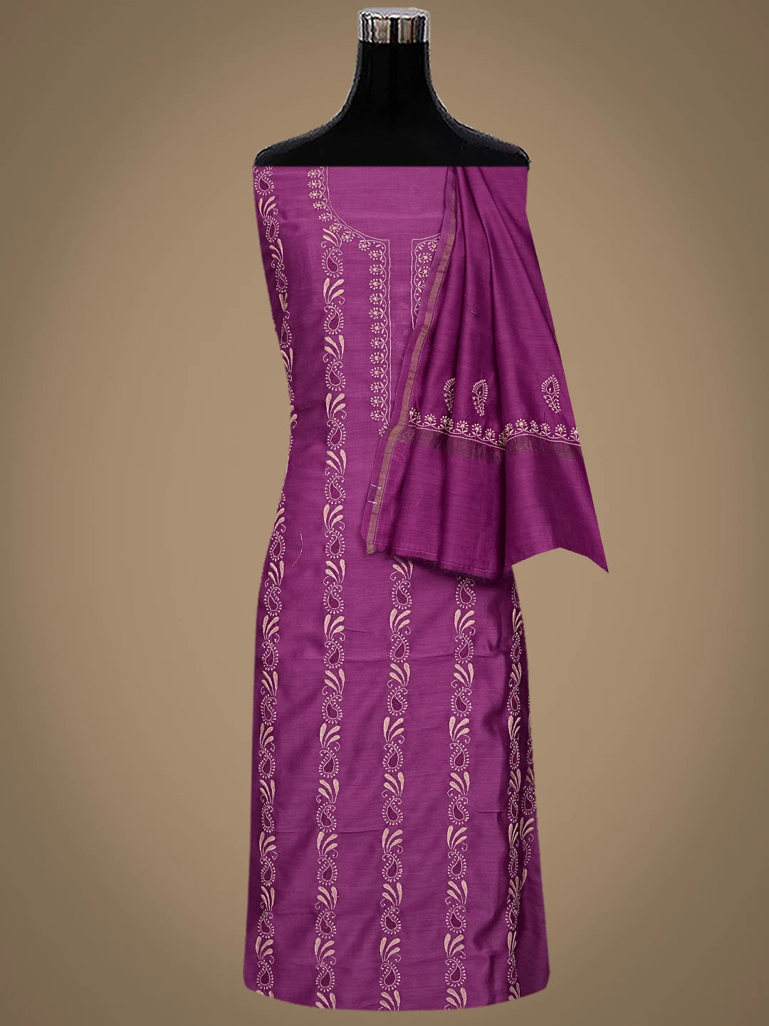 Ada Hand Embroidered Mulberry Pink Chanderi Lucknowi Chikankari Unstitched Kurta Dupatta Set 01A858216