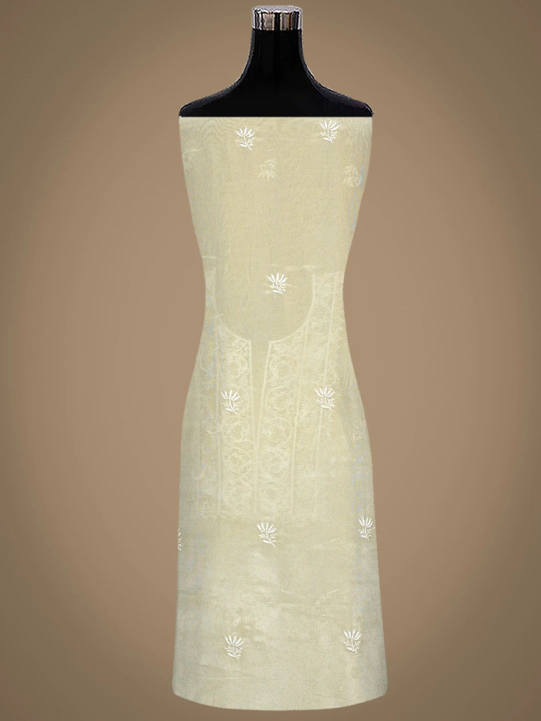 Ada Hand Embroidered Fawn Tissue Lucknowi Chikankari Unstitched Kurta Dupatta Set With Cutdana Work 01A741902