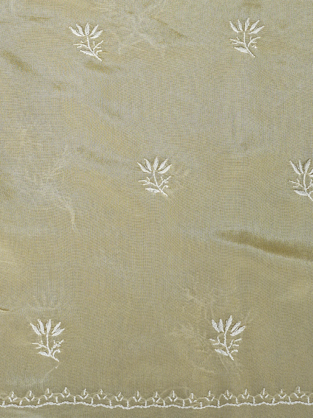 Ada Hand Embroidered Fawn Tissue Lucknowi Chikankari Unstitched Kurta Dupatta Set With Cutdana Work 01A741902