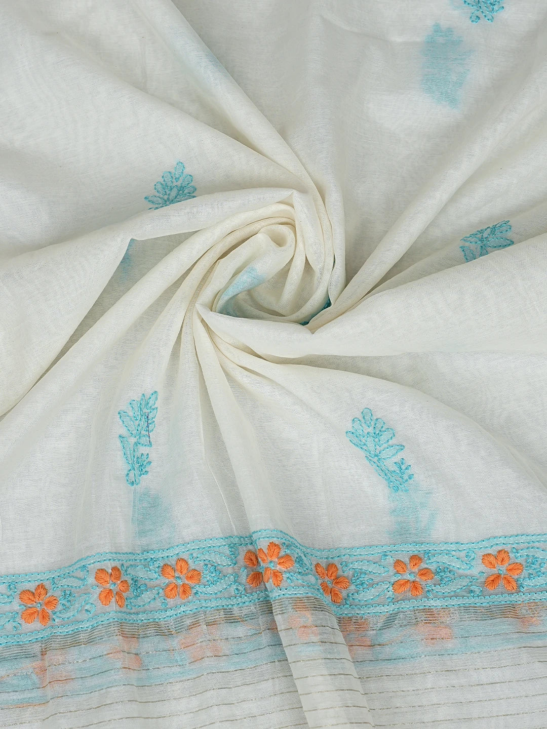 Ada Hand Embroidered White Cornsilk Chanderi Lucknowi Chikankari Unstitched Kurta Dupatta Set 01A862912