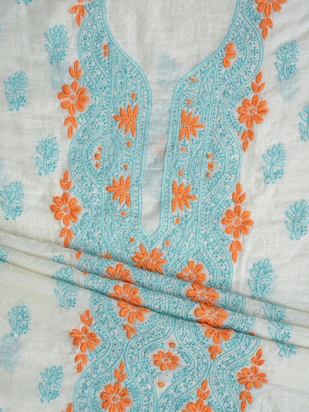 Ada Hand Embroidered White Cornsilk Chanderi Lucknowi Chikankari Unstitched Kurta Dupatta Set 01A862912