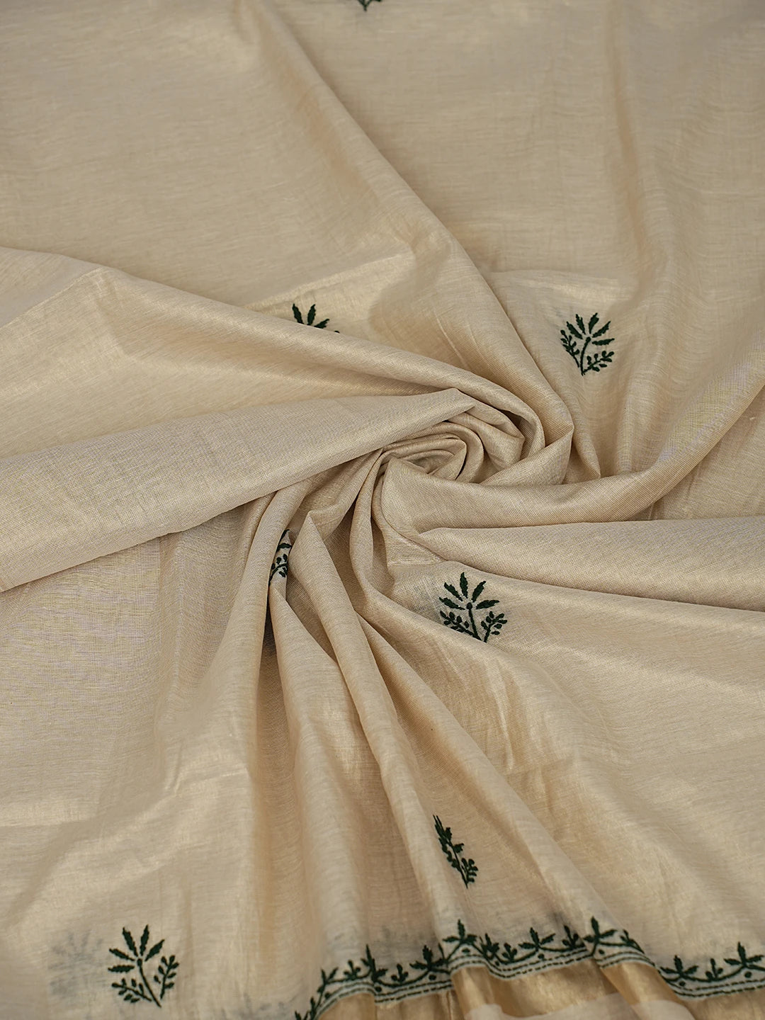 Ada Hand Embroidered Fawn Tissue Lucknowi Chikankari Unstitched Kurta Dupatta Set 01A809538