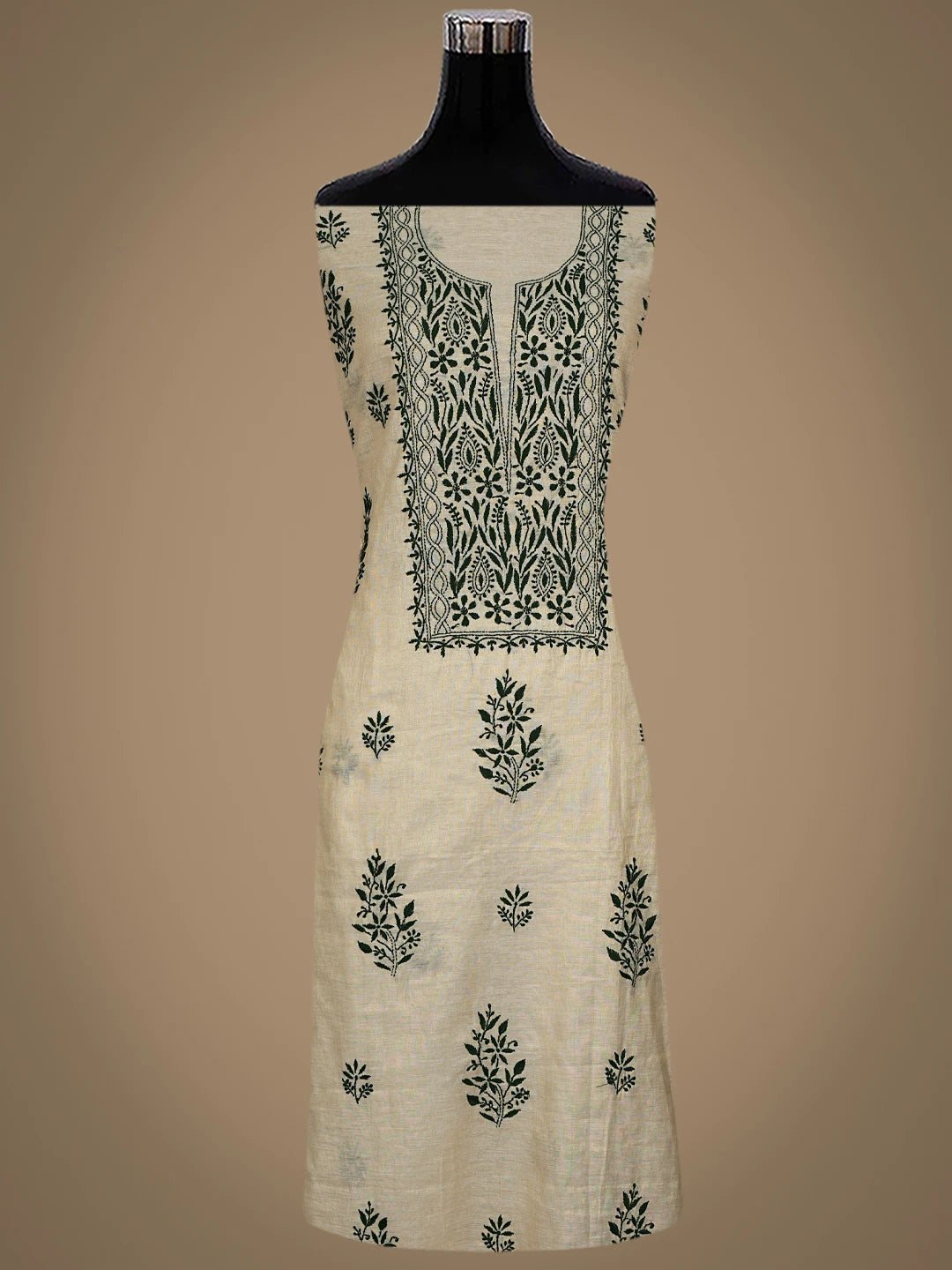 Ada Hand Embroidered Fawn Tissue Lucknowi Chikankari Unstitched Kurta Dupatta Set 01A809538