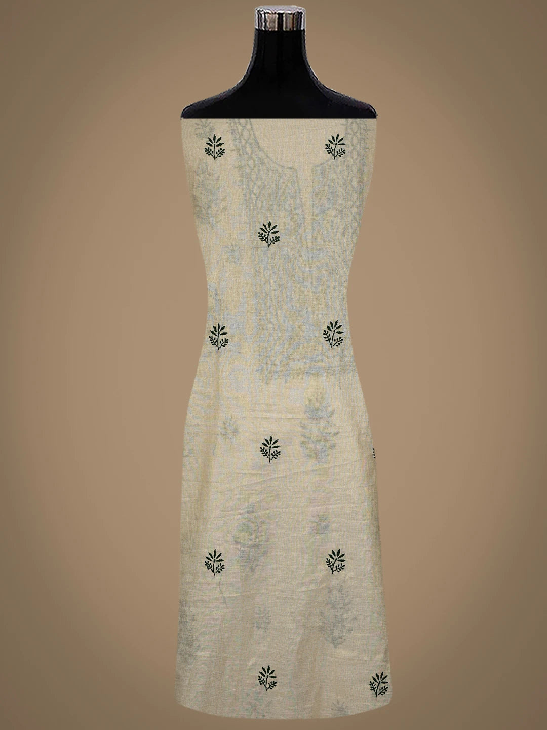 Ada Hand Embroidered Fawn Tissue Lucknowi Chikankari Unstitched Kurta Dupatta Set 01A809538