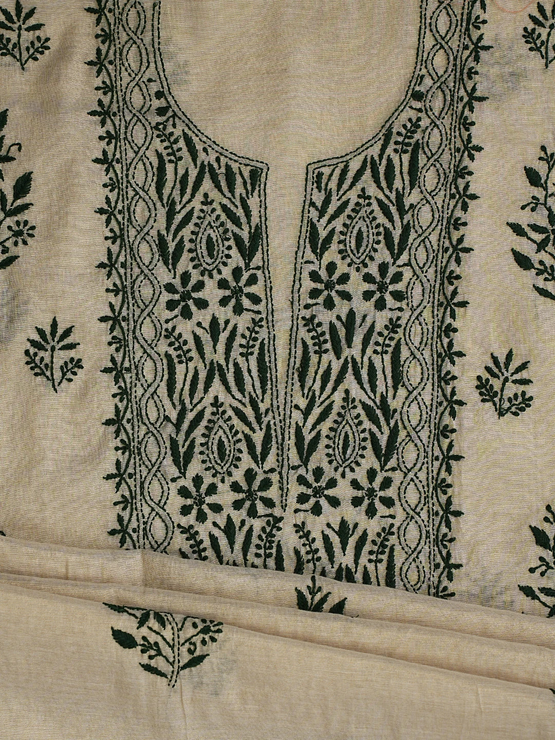 Ada Hand Embroidered Fawn Tissue Lucknowi Chikankari Unstitched Kurta Dupatta Set 01A809538